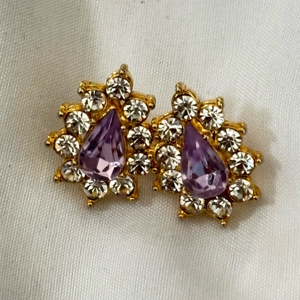 Elegant Gold and Purple Teardrop Earrings